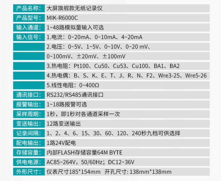 MIK-R6000C无纸记录仪参数