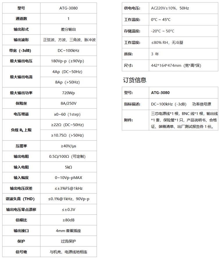 ATG-3080功率信号源规格参数