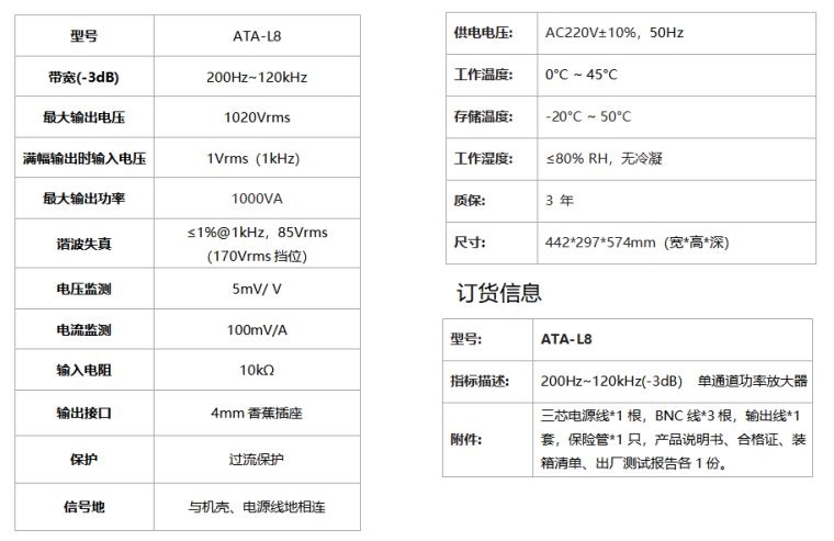 ATA-L8水声功率放大器规格参数