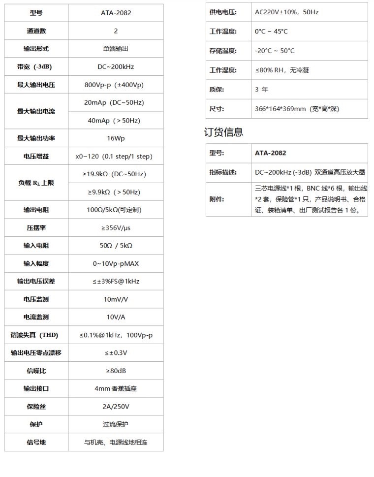 ATA-2082高压放大器规格参数
