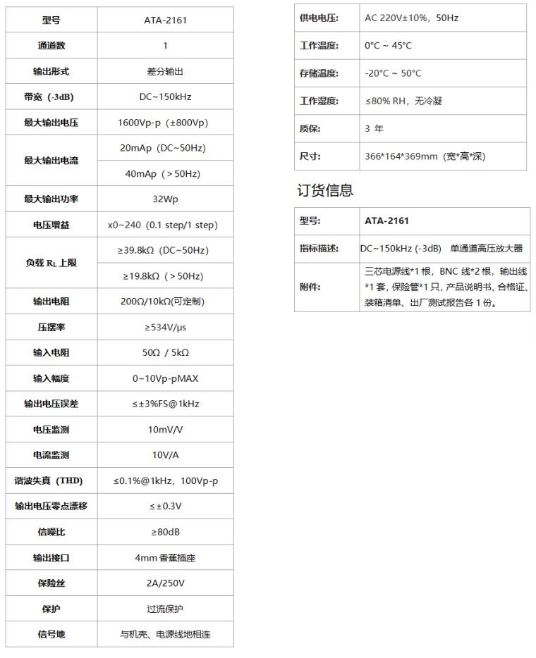 ATA-2161高压放大器规格参数