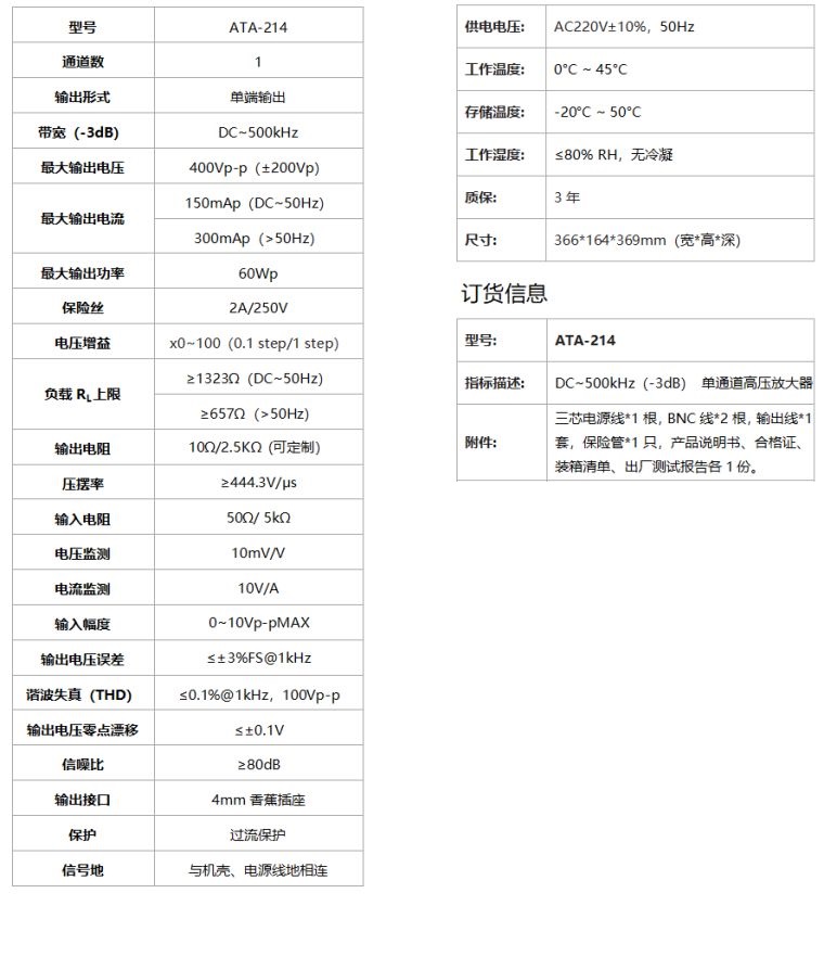 ATA-214高压放大器规格参数