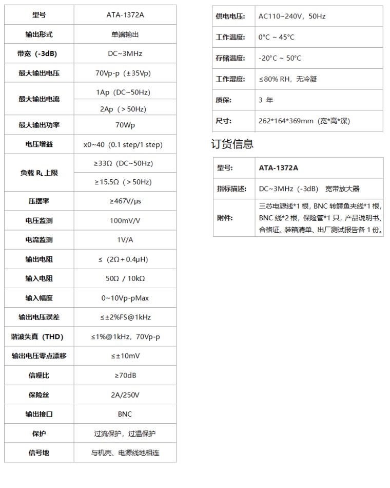 ATA-1372A宽带放大器规格参数
